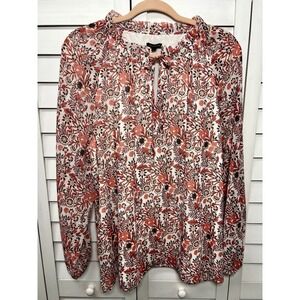 Talbots Floral Balloon Sleeve Ruffle Chiffon Cottagecore Top Women's Size Large